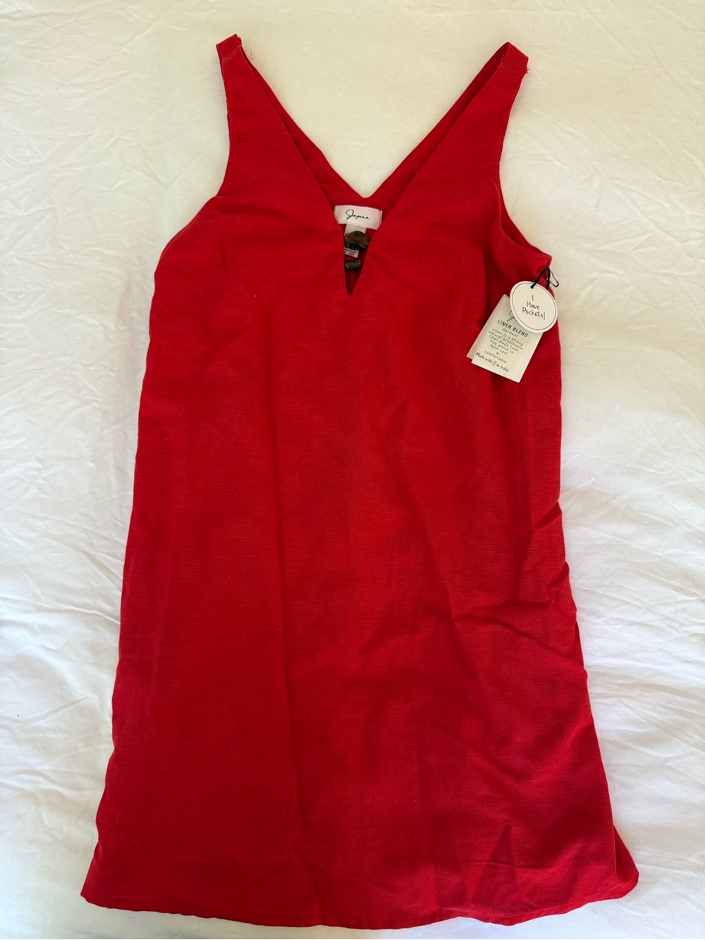 Coral Red Linen Blend Mini Dress with Pockets